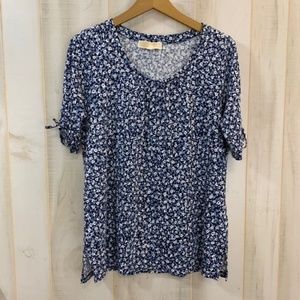 Michael Kors Blue White Floral Tie Sleeve Top M